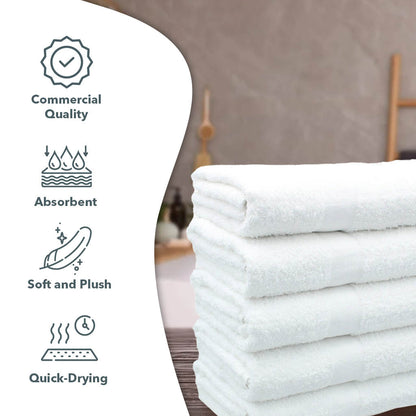 12-Pack Bath Towels for Bathroom, Durable Guest Towels for Hotels, Spa, Restaurants, and Hospitals Size 24x48 - Economical Pack of 12